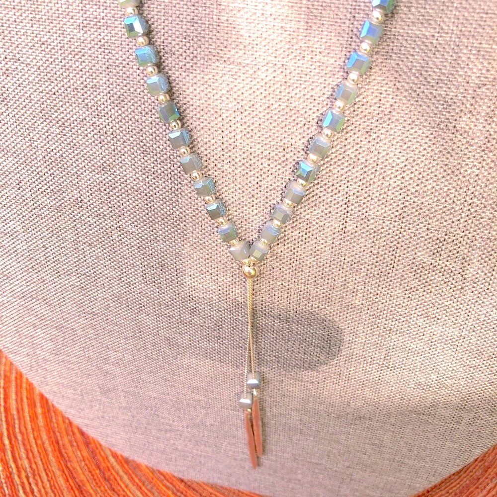 Silver Chain Blue Beads Silver Pendant